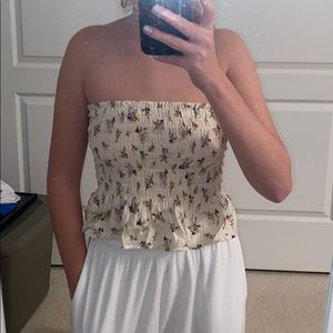 Light yellow / beige floral scrunchy tube top